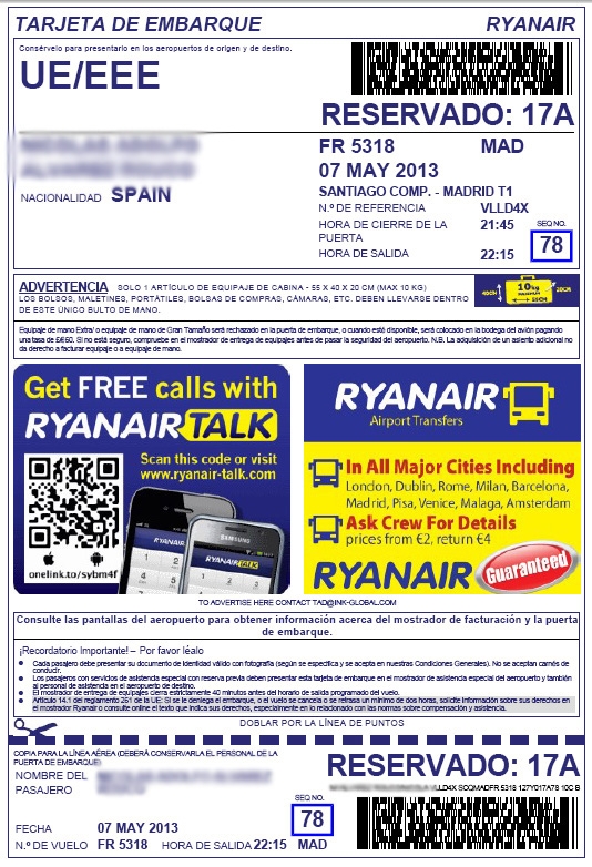 Ryanair: ''Cobrar por imprimir la tarjeta de embarque es una penalización al pasajero''
